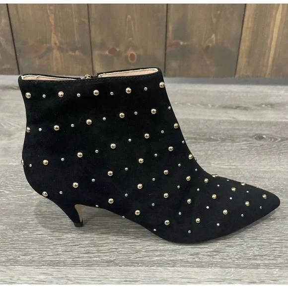 Kate Spade Starr Studded Ankle Boots Black Kid Suede Size 8.5M New Defaced
